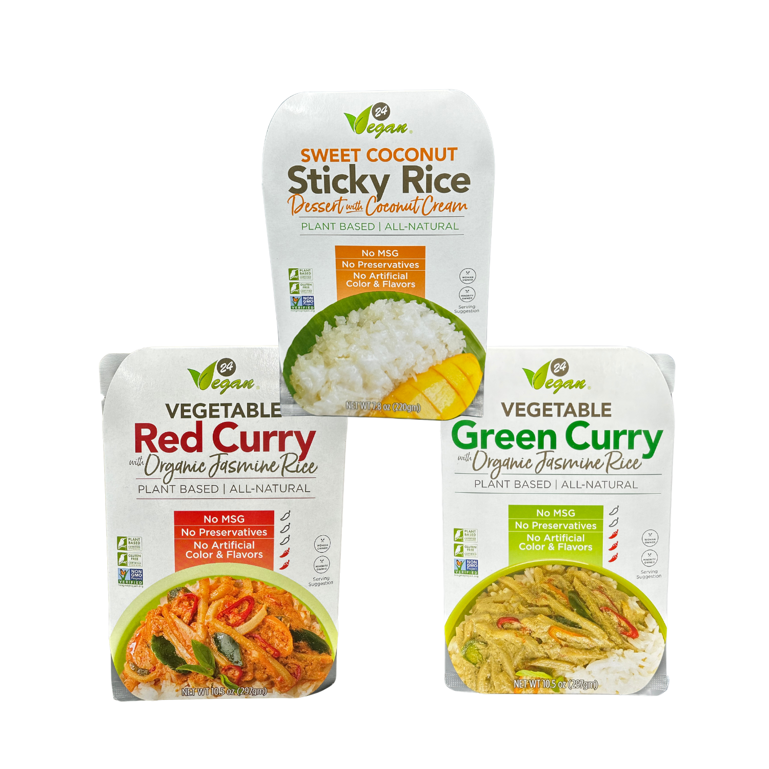 Green Curry & Red Curry & Sweet Coconut Sticky Rice - 3 Pack