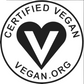 vegan.org certified logo black heart with a large letter V in the center