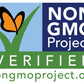 Non-GMO Project logo with blue boxes, grass and butterfly 