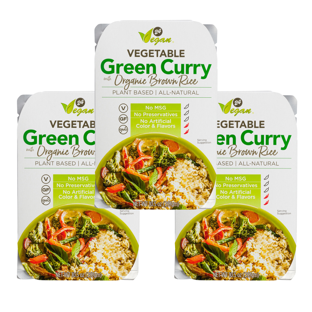 24Vegan Instant Meal Vegetable Green Curry with Organic Brown Rice - 3 Pack
